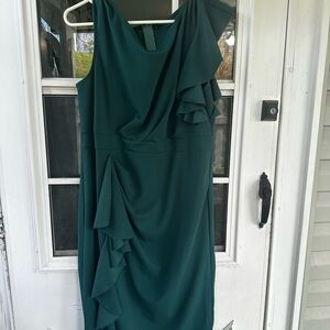SHEIN Emerald One-Shoulder Ruffle Midi Dress
